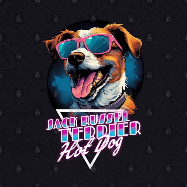 Retro Wave Jack Russel Terrier Hot Dog Shirt by Miami Neon Designs